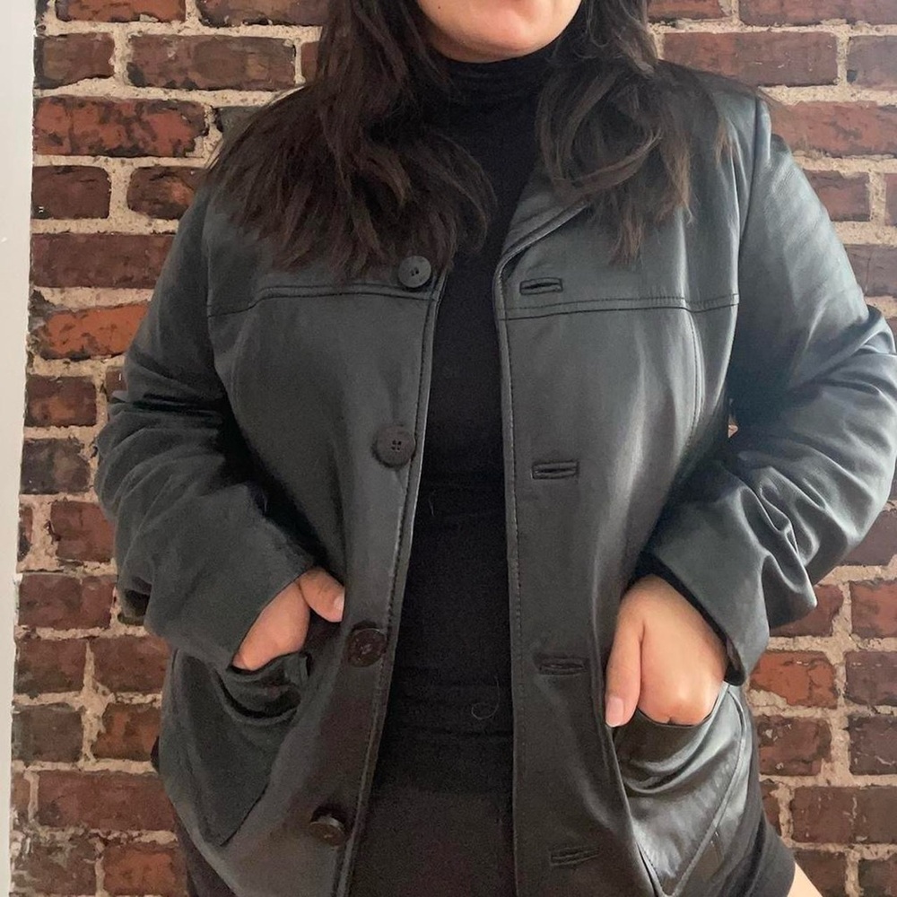 Nine West Charcoal Leather Coat